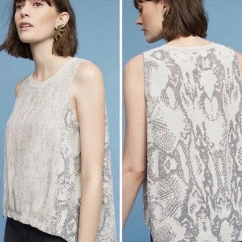 Anthropologie Akemi + Kin Gray & White Mix Media Snakeskin Hi-Low Tank Top Sz XS
